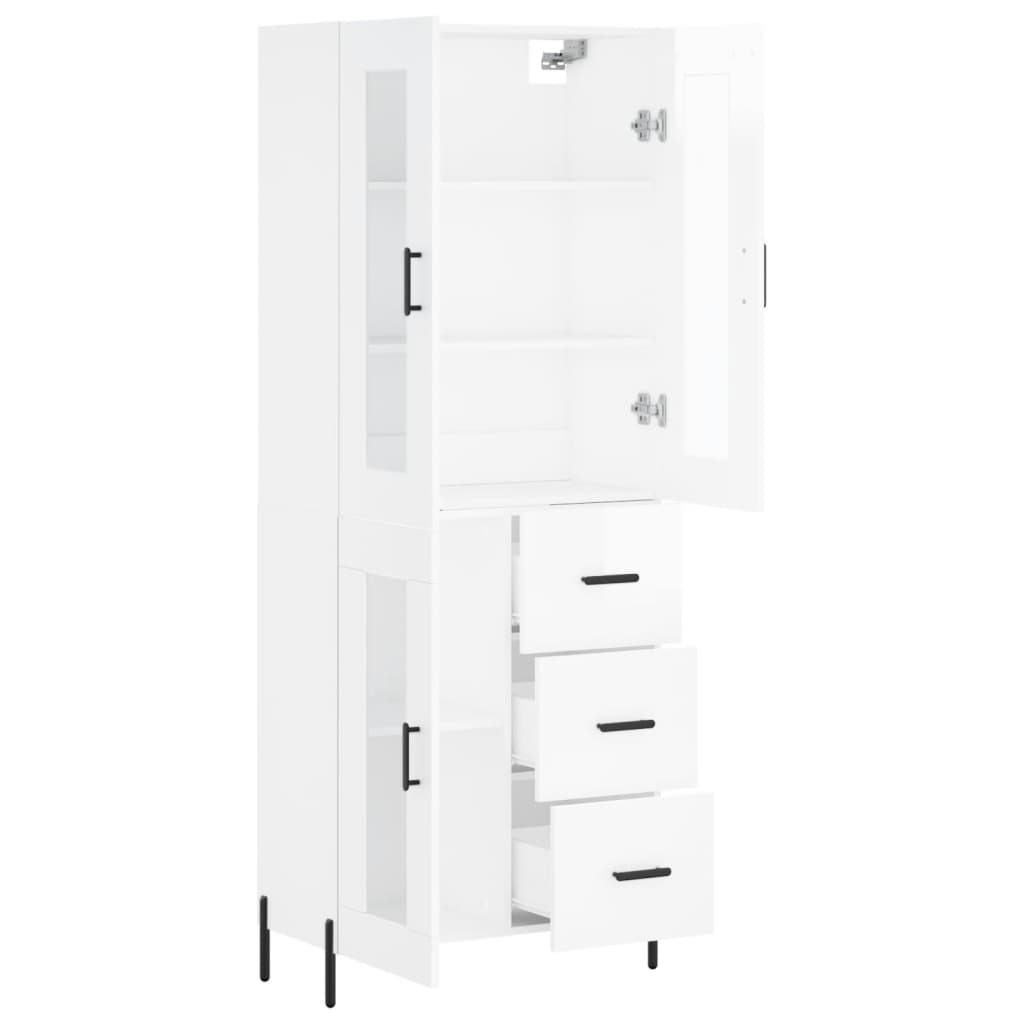 vidaXL Aparador alto madera contrachapada blanco brillo 69,5x34x180 cm