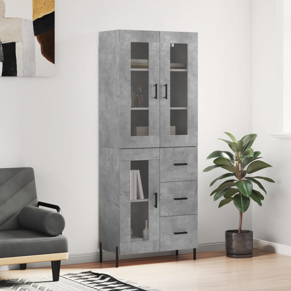 vidaXL Aparador alto madera contrachapada gris hormigón 69,5x34x180 cm