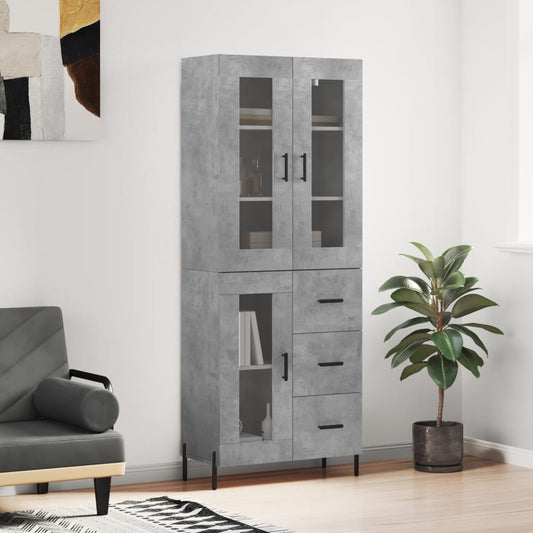 vidaXL Aparador alto madera contrachapada gris hormigón 69,5x34x180 cm