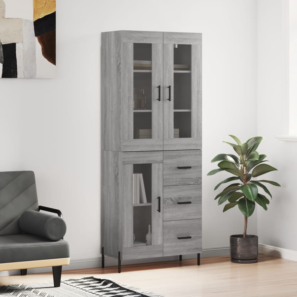 vidaXL Aparador alto madera contrachapada gris sonoma 69,5x34x180 cm