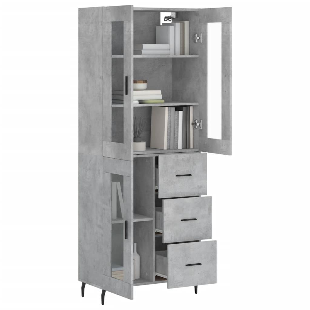 vidaXL Aparador alto madera contrachapada gris hormigón 69,5x34x180 cm