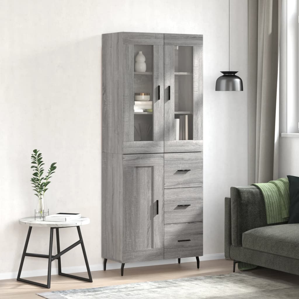 vidaXL Aparador alto madera contrachapada gris sonoma 69,5x34x180 cm