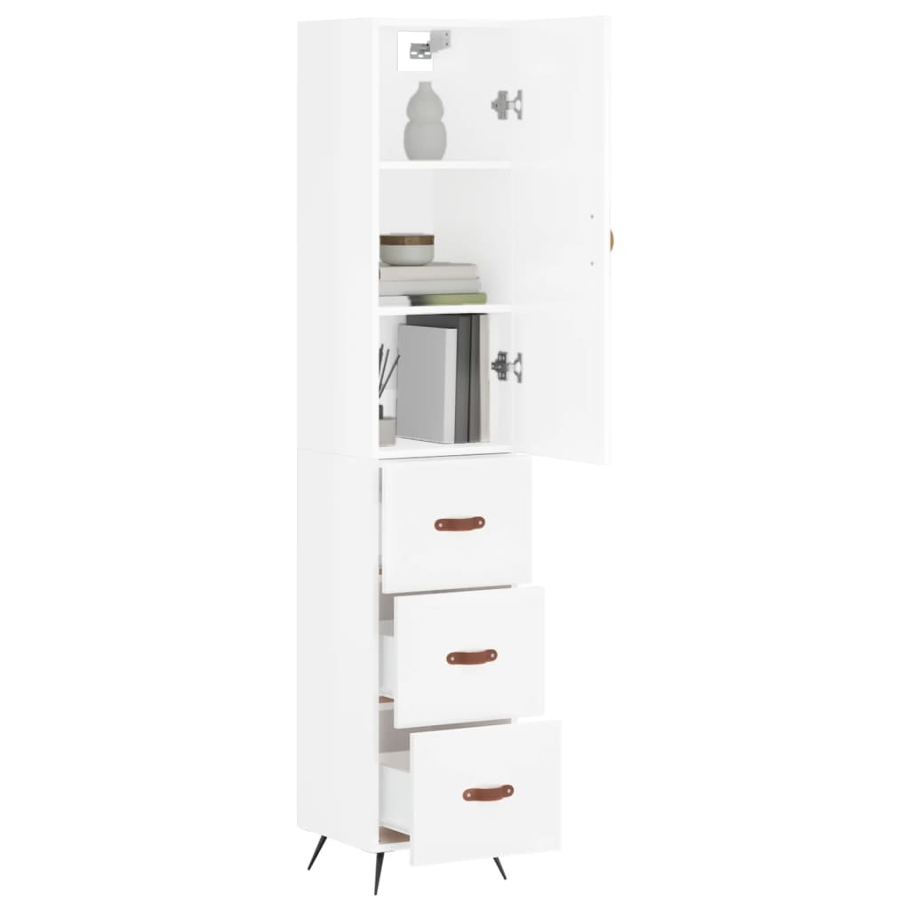 vidaXL Aparador alto madera contrachapada blanco brillo 34,5x34x180 cm