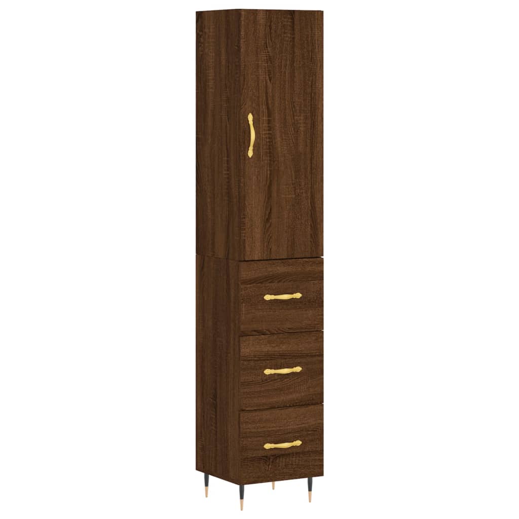 vidaXL Aparador alto madera contrachapada roble marrón 34,5x34x180 cm