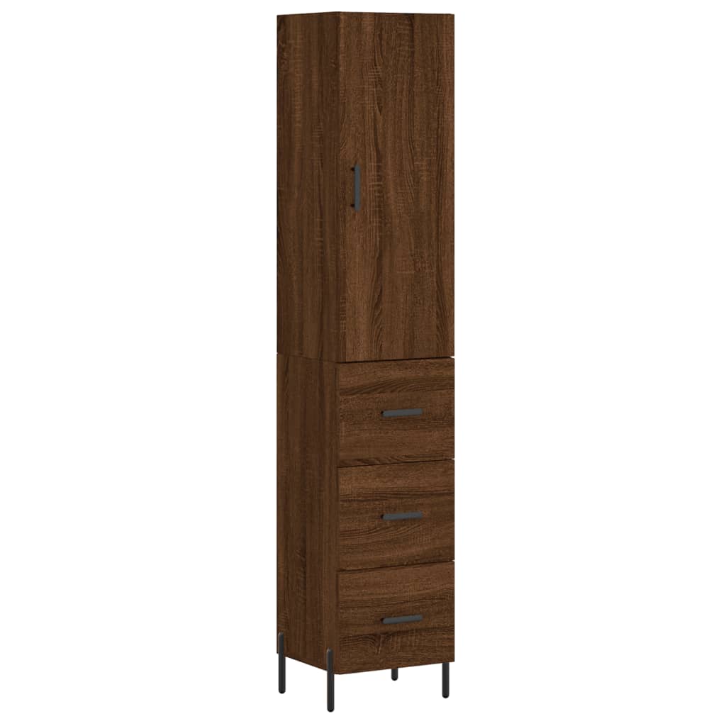 vidaXL Aparador alto madera contrachapada roble marrón 34,5x34x180 cm