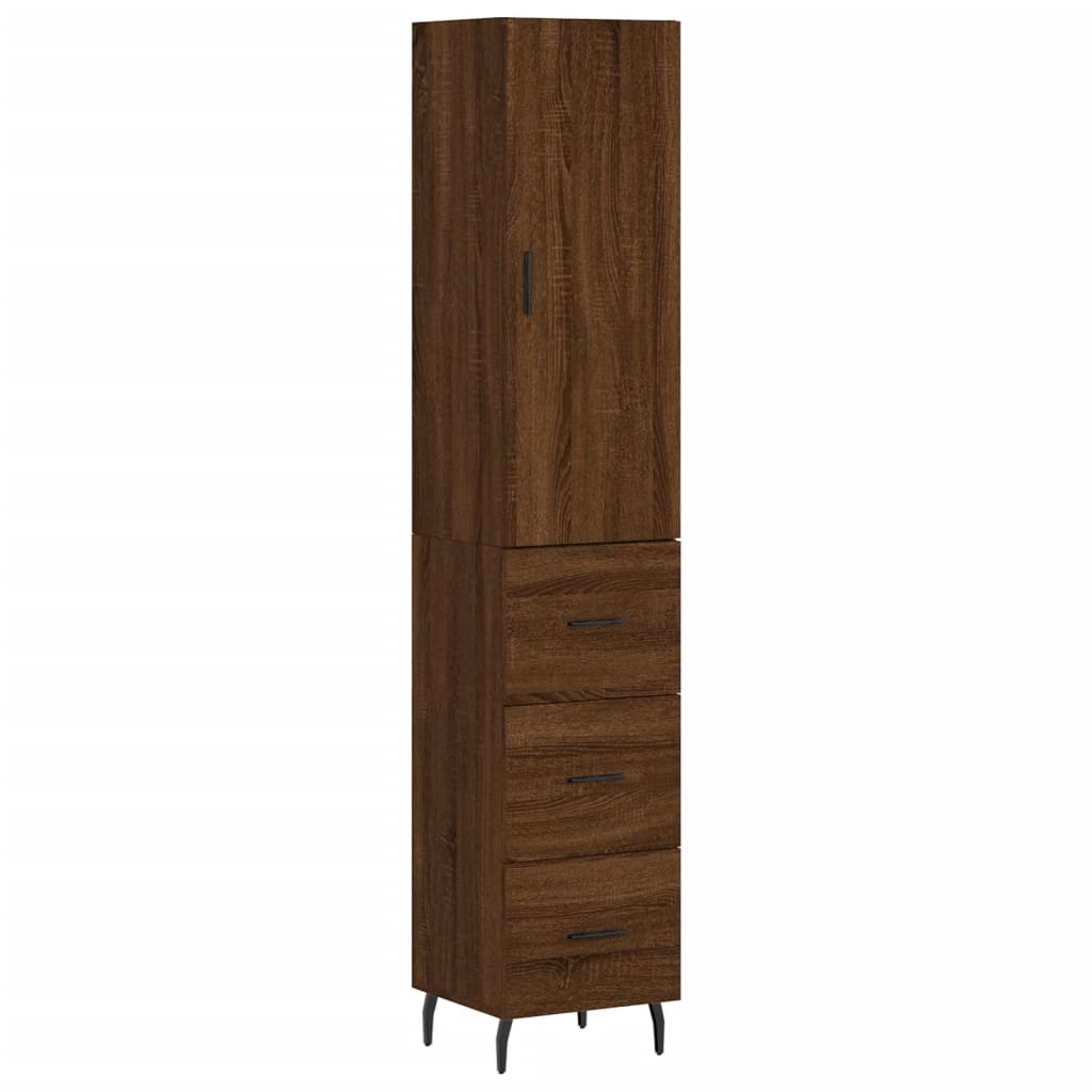 vidaXL Aparador alto madera contrachapada roble marrón 34,5x34x180 cm