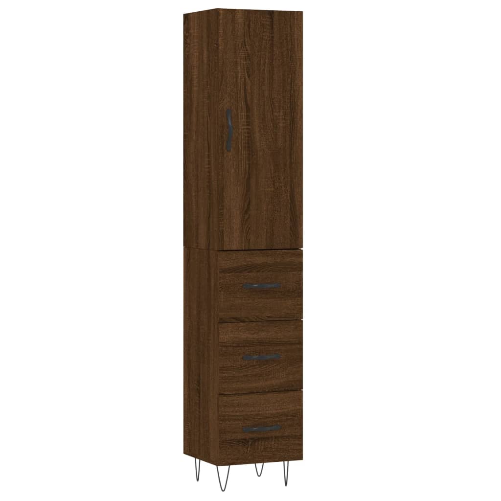 vidaXL Aparador alto madera contrachapada roble marrón 34,5x34x180 cm