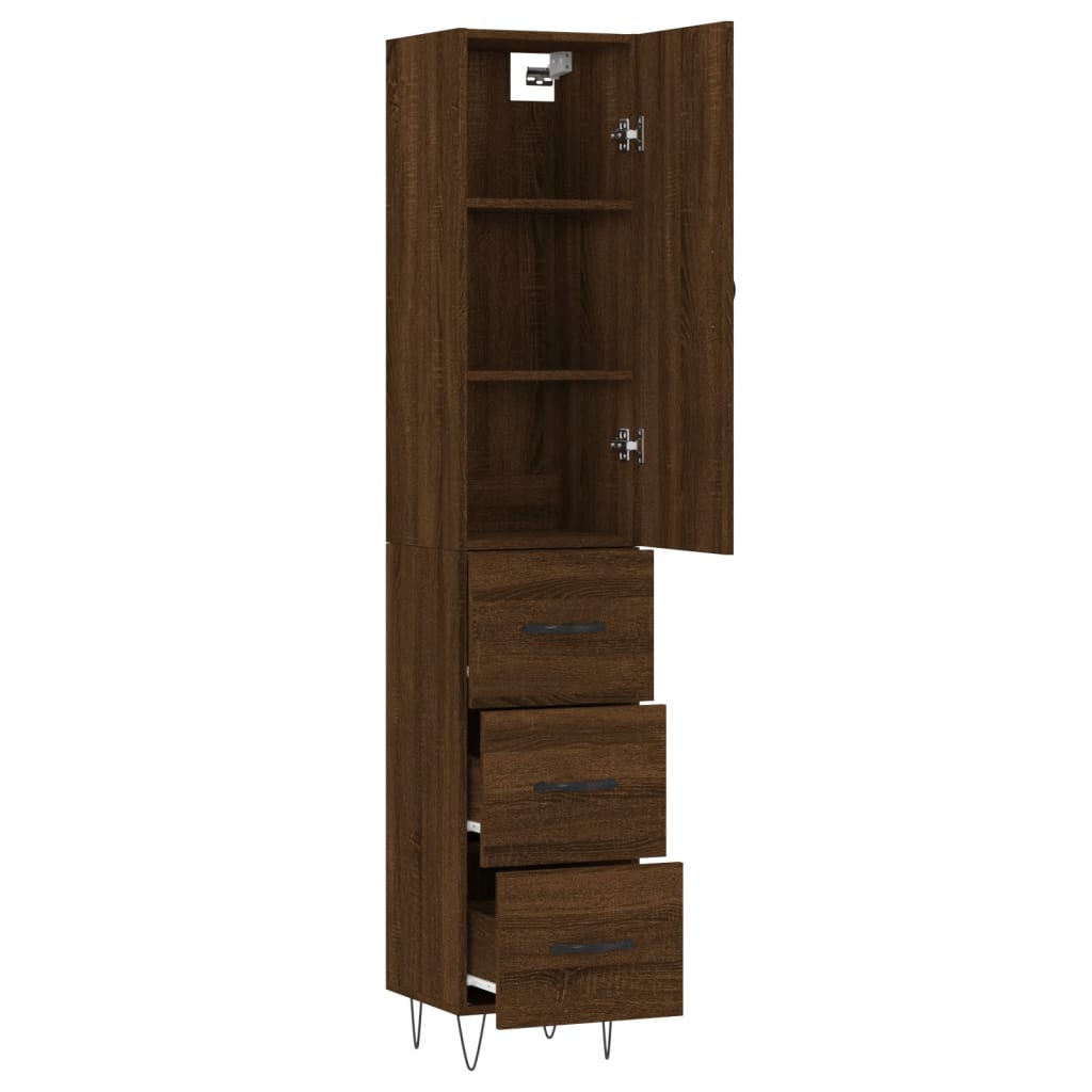 vidaXL Aparador alto madera contrachapada roble marrón 34,5x34x180 cm