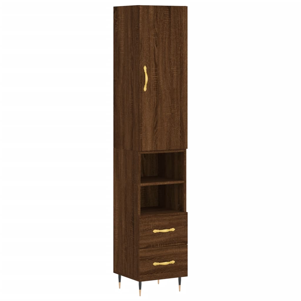 vidaXL Aparador alto madera contrachapada roble marrón 34,5x34x180 cm