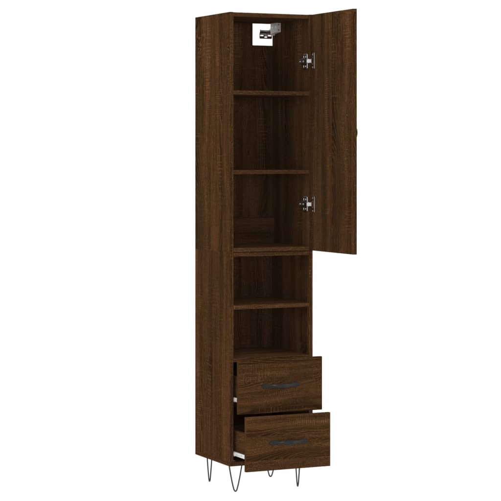 vidaXL Aparador alto madera contrachapada roble marrón 34,5x34x180 cm