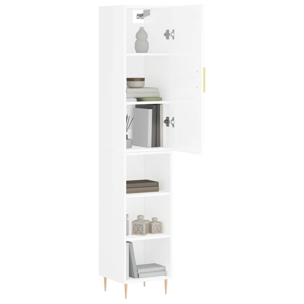 vidaXL Aparador alto madera contrachapada blanco brillo 34,5x34x180 cm