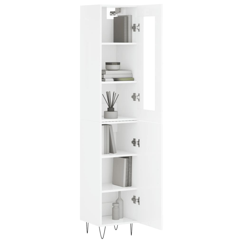 vidaXL Aparador alto madera contrachapada blanco brillo 34,5x34x180 cm