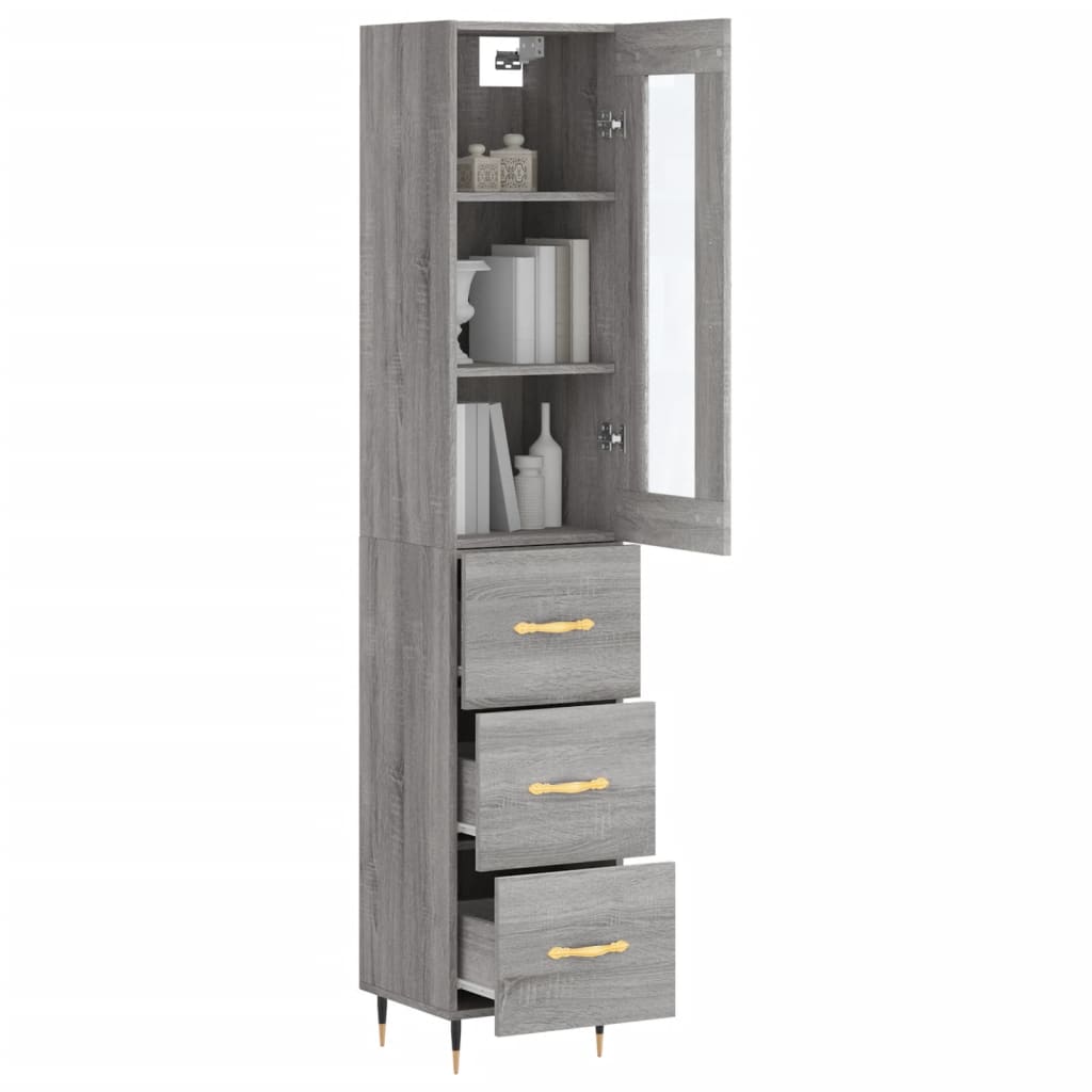 vidaXL Aparador alto madera contrachapada gris Sonoma 34,5x34x180 cm