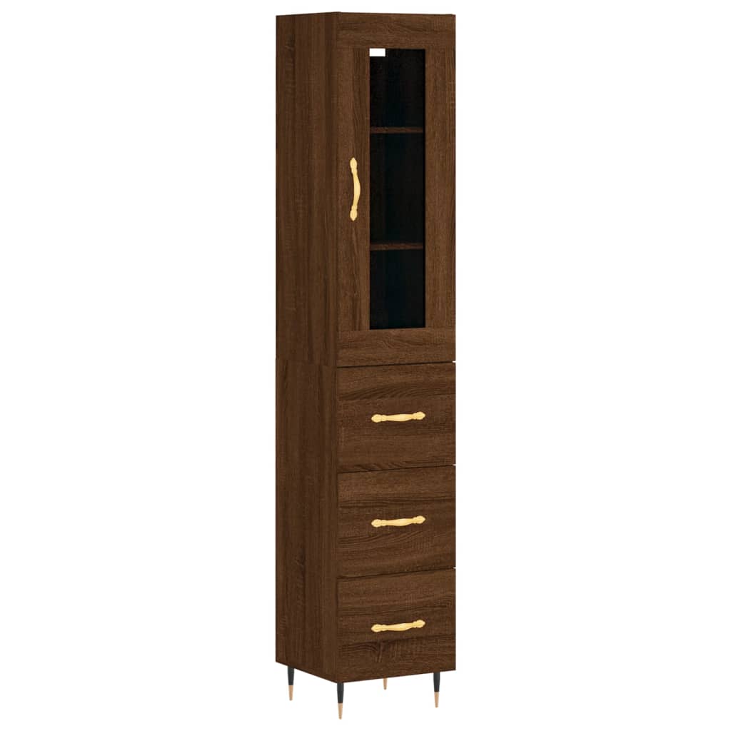 vidaXL Aparador alto madera contrachapada roble marrón 34,5x34x180 cm