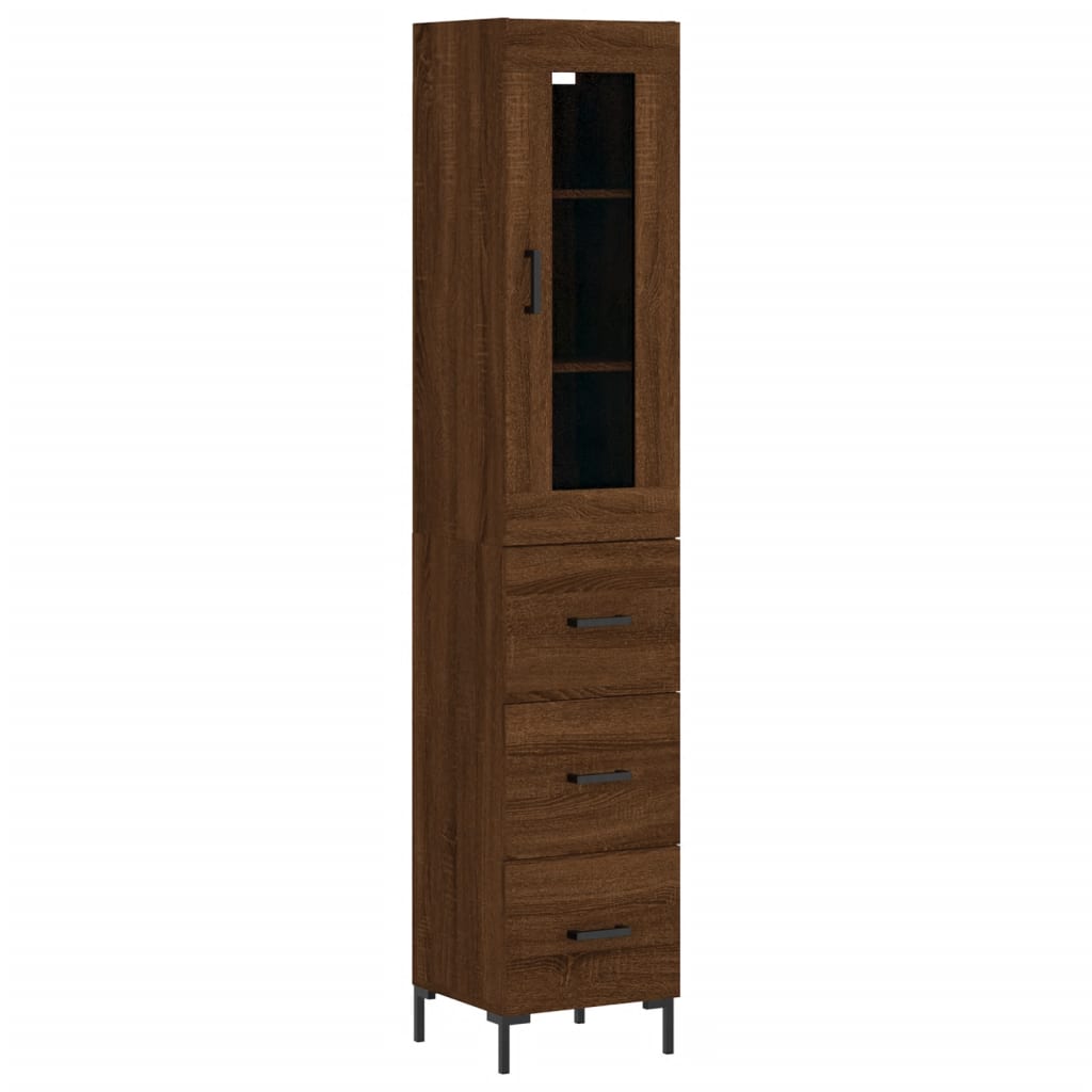 vidaXL Aparador alto madera contrachapada roble marrón 34,5x34x180 cm