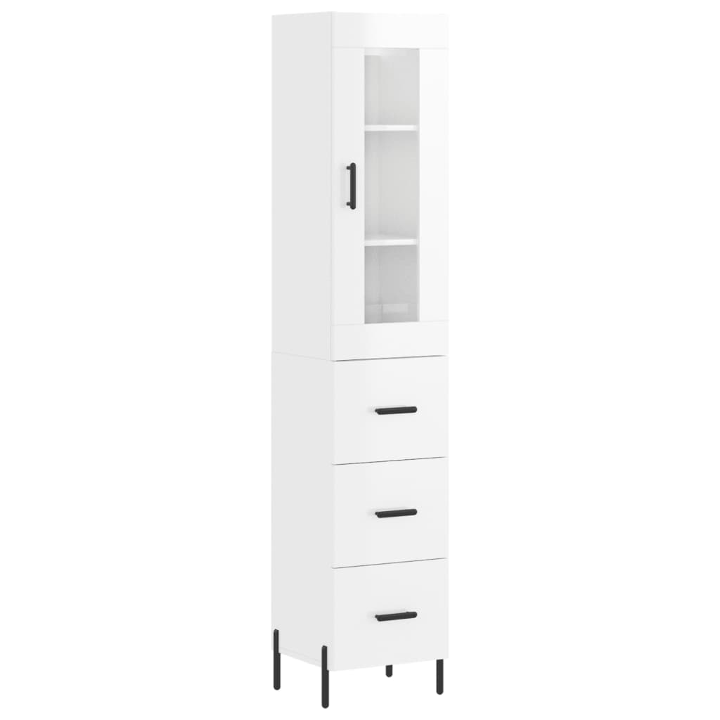 vidaXL Aparador alto madera contrachapada blanco brillo 34,5x34x180 cm