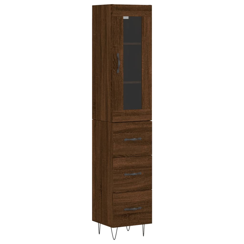 vidaXL Aparador alto madera contrachapada roble marrón 34,5x34x180 cm