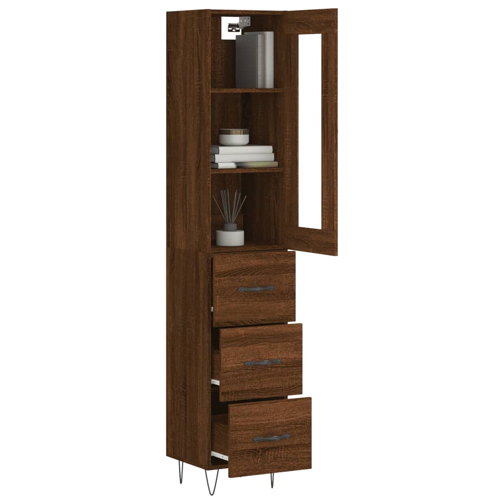 vidaXL Aparador alto madera contrachapada roble marrón 34,5x34x180 cm