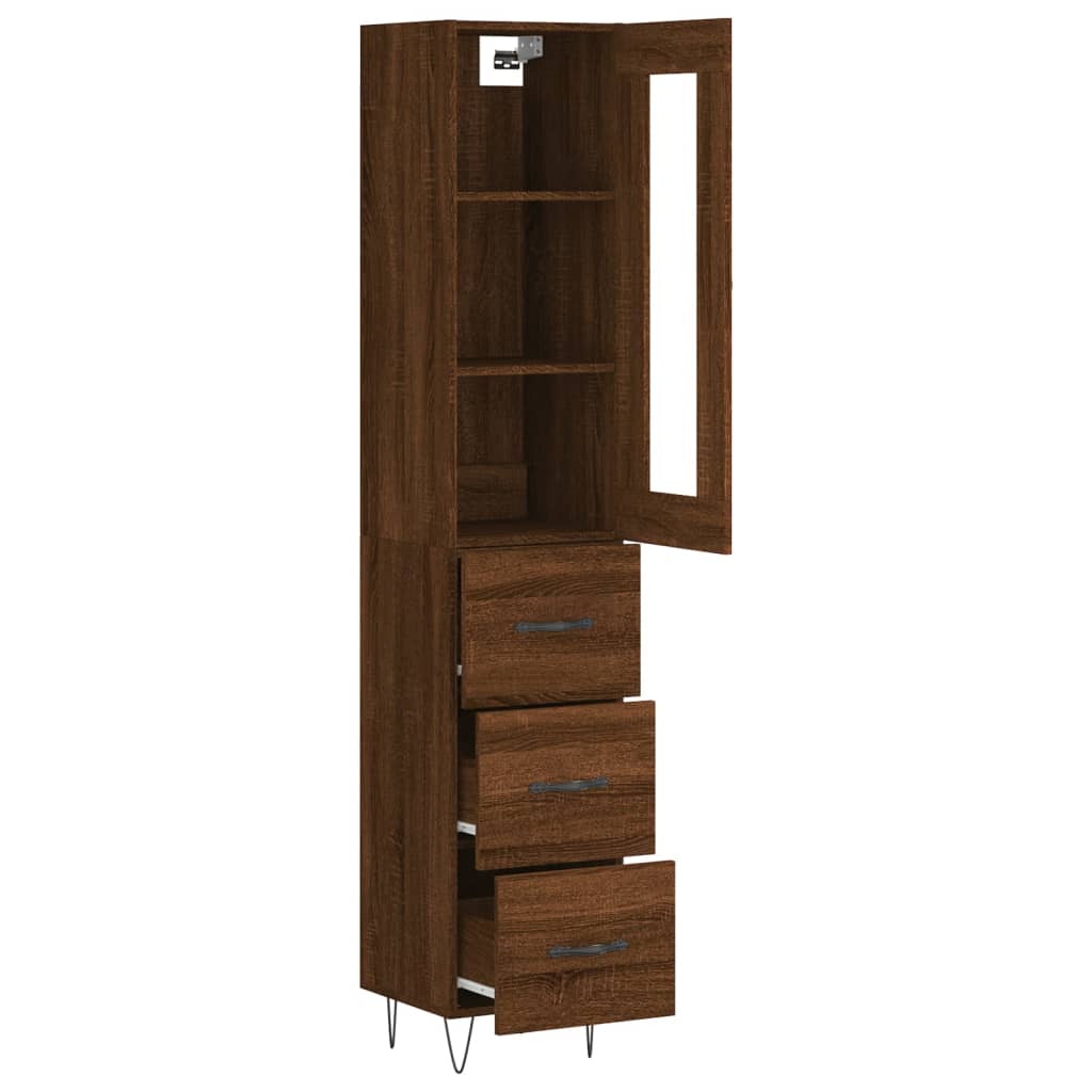 vidaXL Aparador alto madera contrachapada roble marrón 34,5x34x180 cm