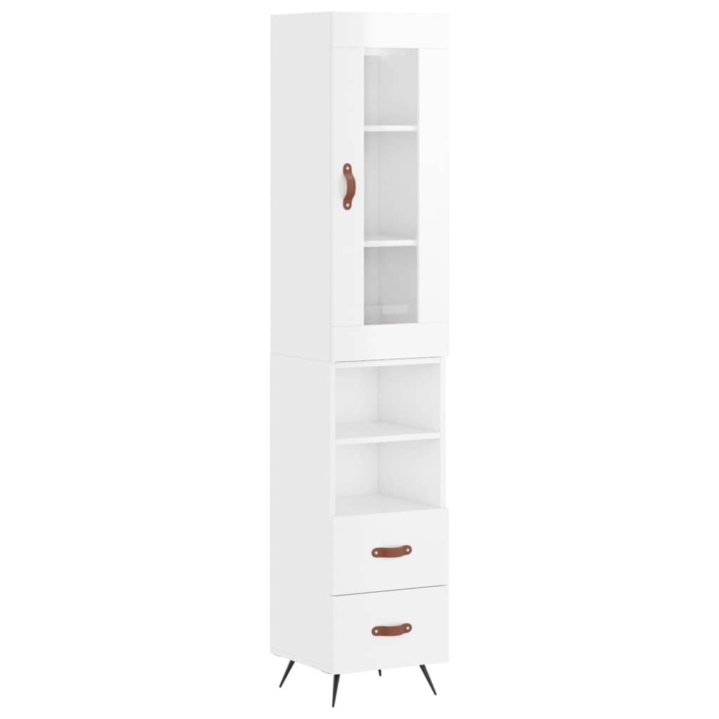 vidaXL Aparador alto madera contrachapada blanco brillo 34,5x34x180 cm