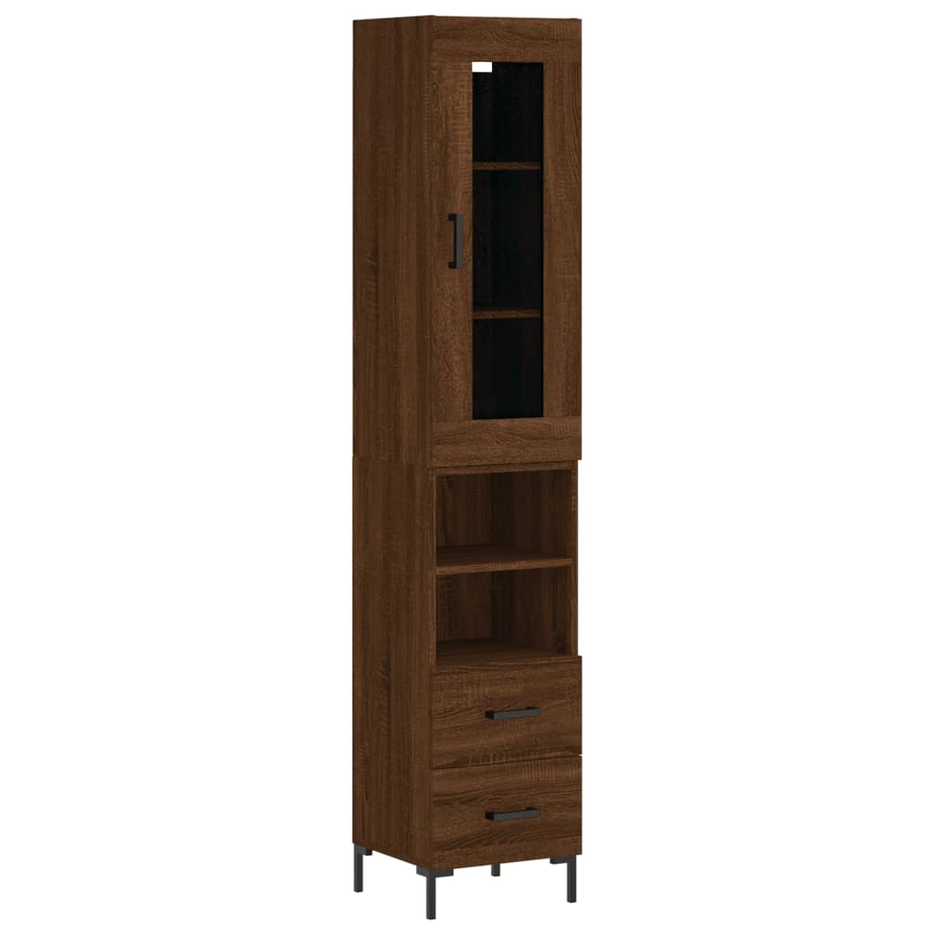 vidaXL Aparador alto madera contrachapada roble marrón 34,5x34x180 cm