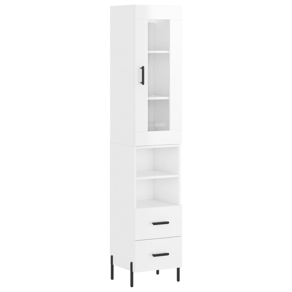 vidaXL Aparador alto madera contrachapada blanco brillo 34,5x34x180 cm