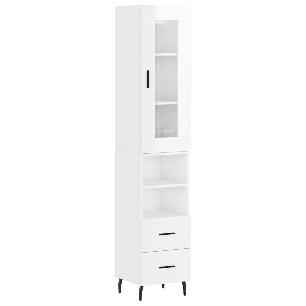 vidaXL Aparador alto madera contrachapada blanco brillo 34,5x34x180 cm