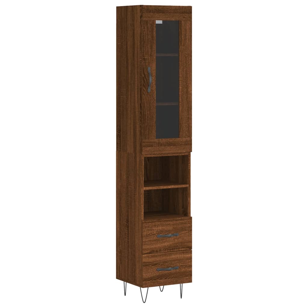 vidaXL Aparador alto madera contrachapada roble marrón 34,5x34x180 cm