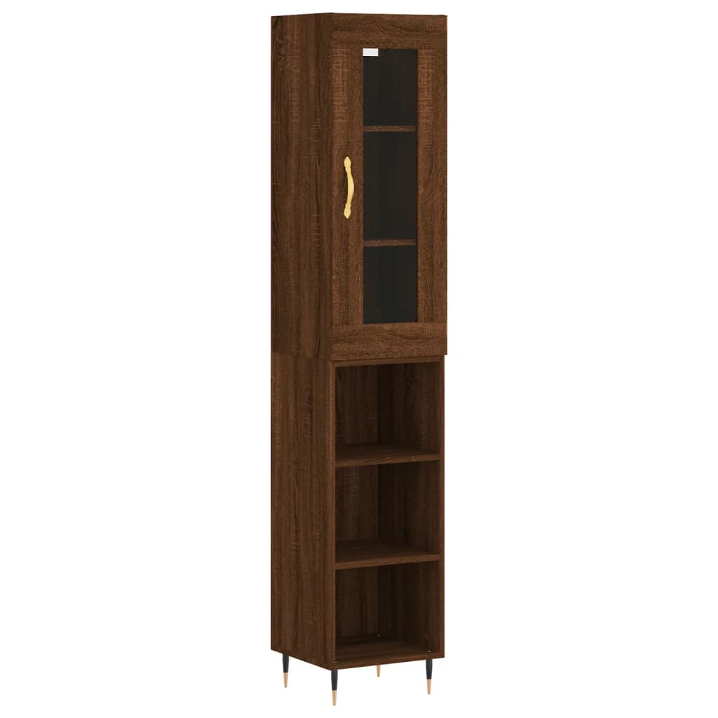 vidaXL Aparador alto madera contrachapada roble marrón 34,5x34x180 cm