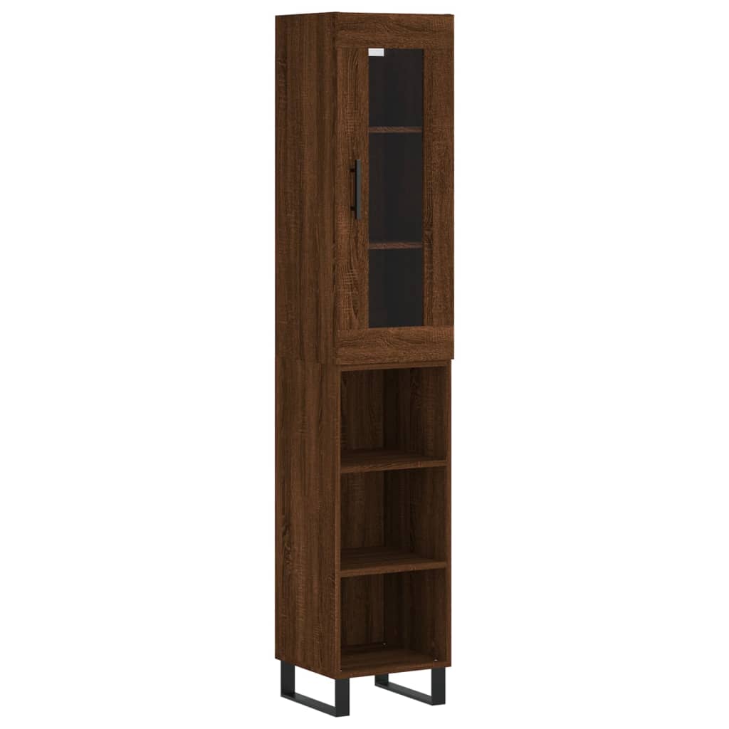 vidaXL Aparador alto madera contrachapada roble marrón 34,5x34x180 cm