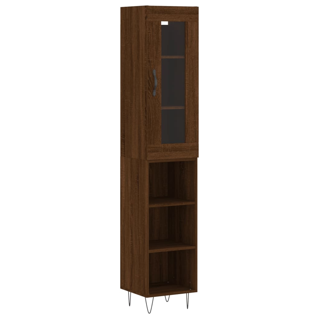 vidaXL Aparador alto madera contrachapada roble marrón 34,5x34x180 cm