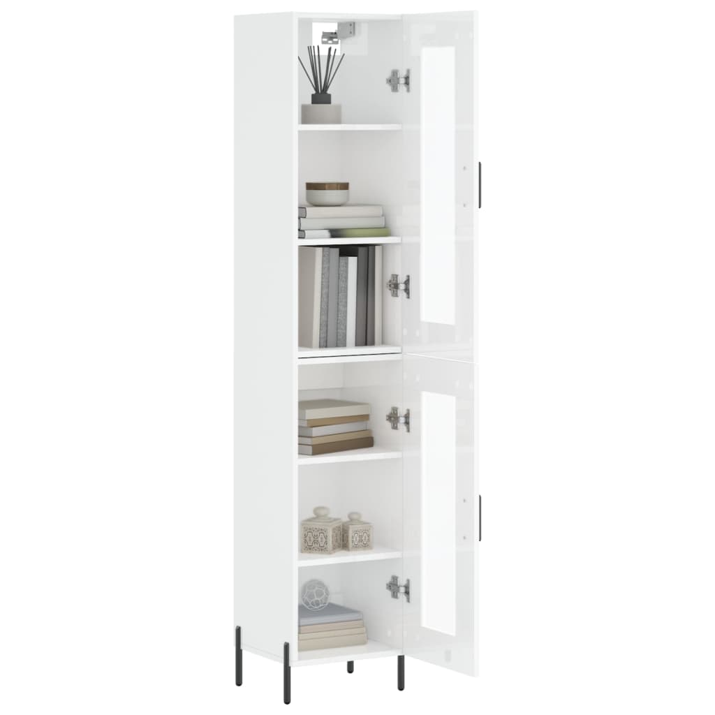 vidaXL Aparador alto madera contrachapada blanco brillo 34,5x34x180 cm