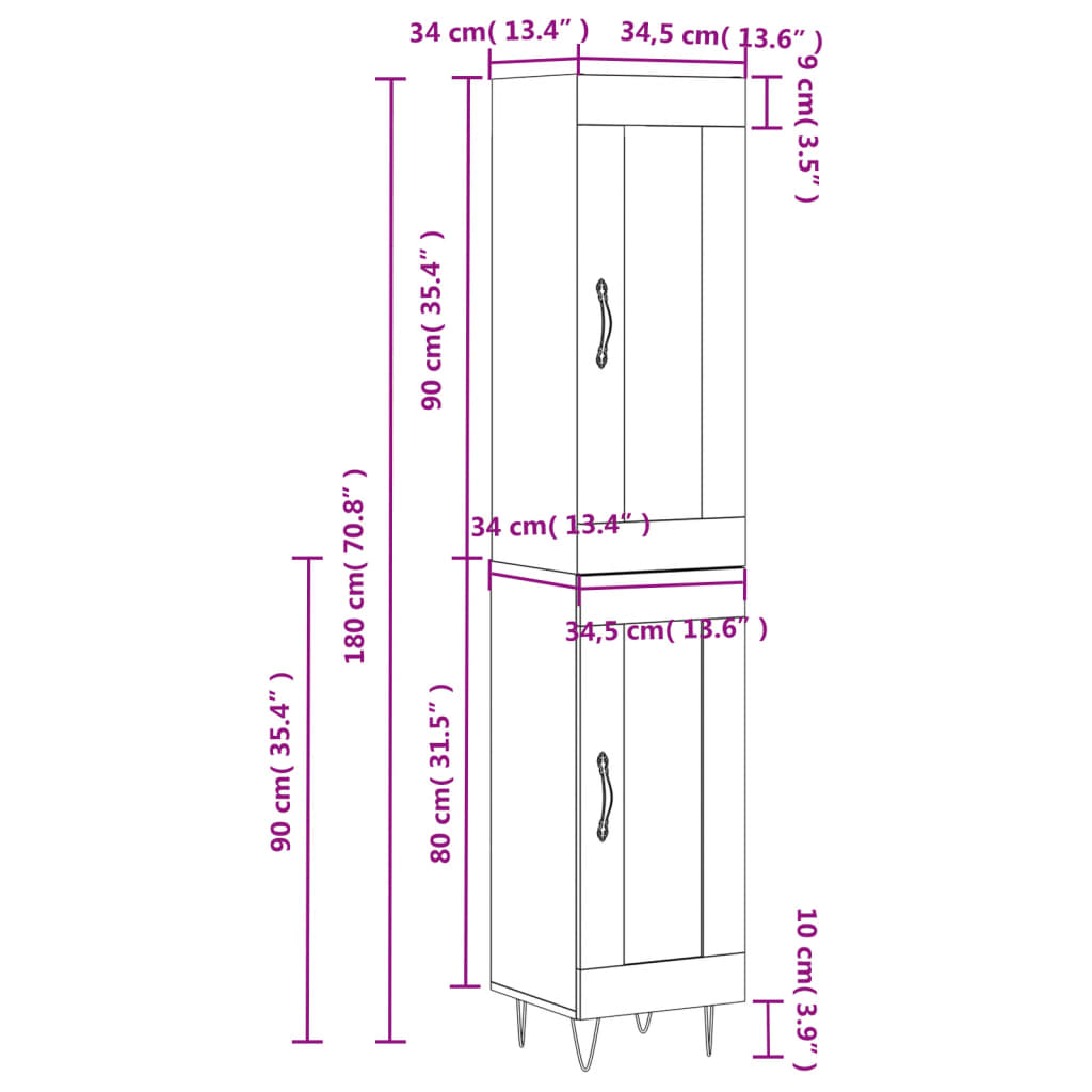 vidaXL Aparador de madera contrachapada roble ahumado 34,5x34x180 cm