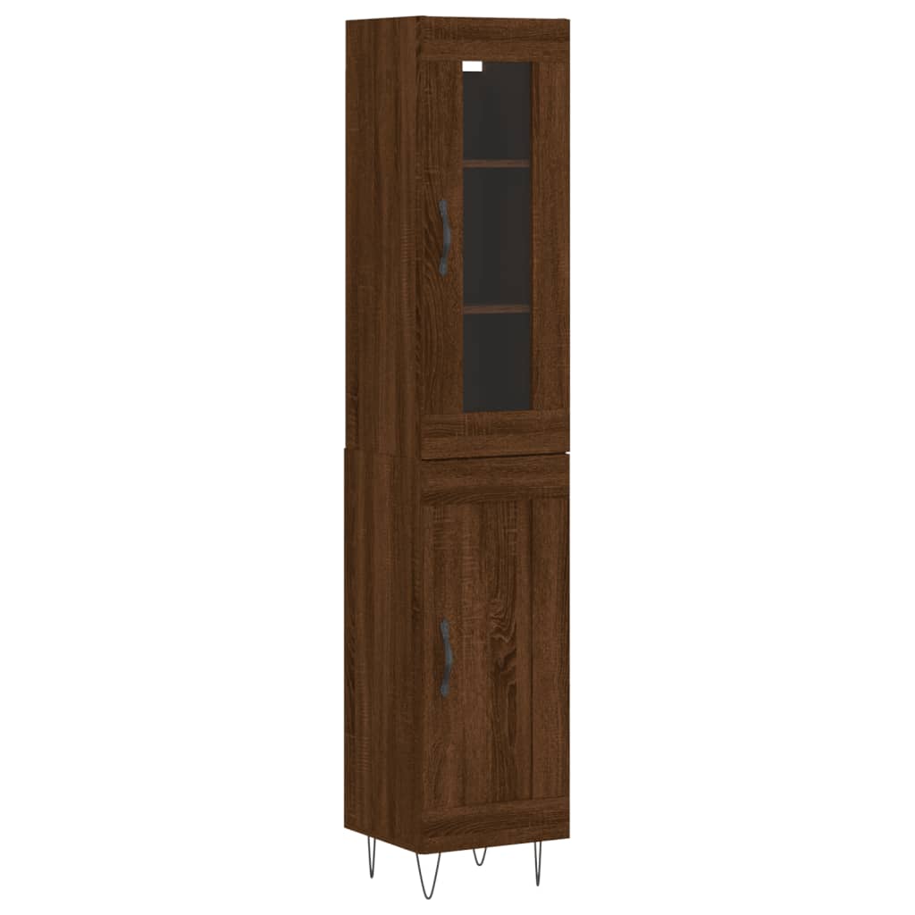 vidaXL Aparador alto madera contrachapada roble marrón 34,5x34x180 cm