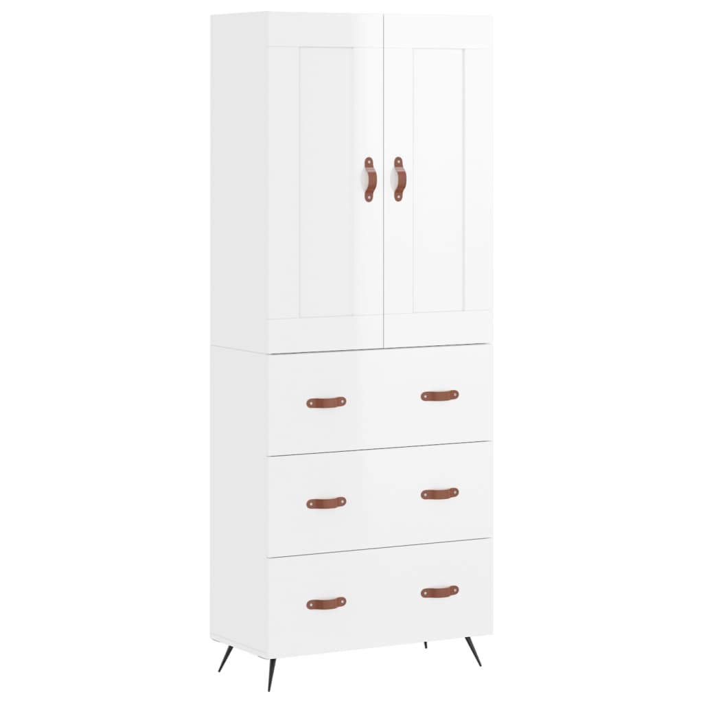 vidaXL Aparador alto madera contrachapada blanco brillo 69,5x34x180 cm