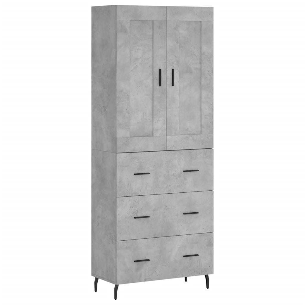 vidaXL Aparador alto madera contrachapada gris hormigón 69,5x34x180 cm