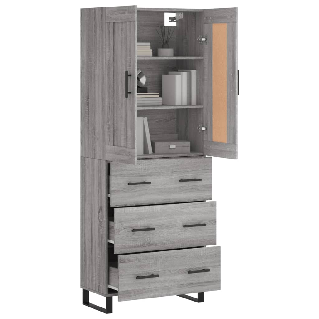 vidaXL Aparador alto madera contrachapada gris sonoma 69,5x34x180 cm