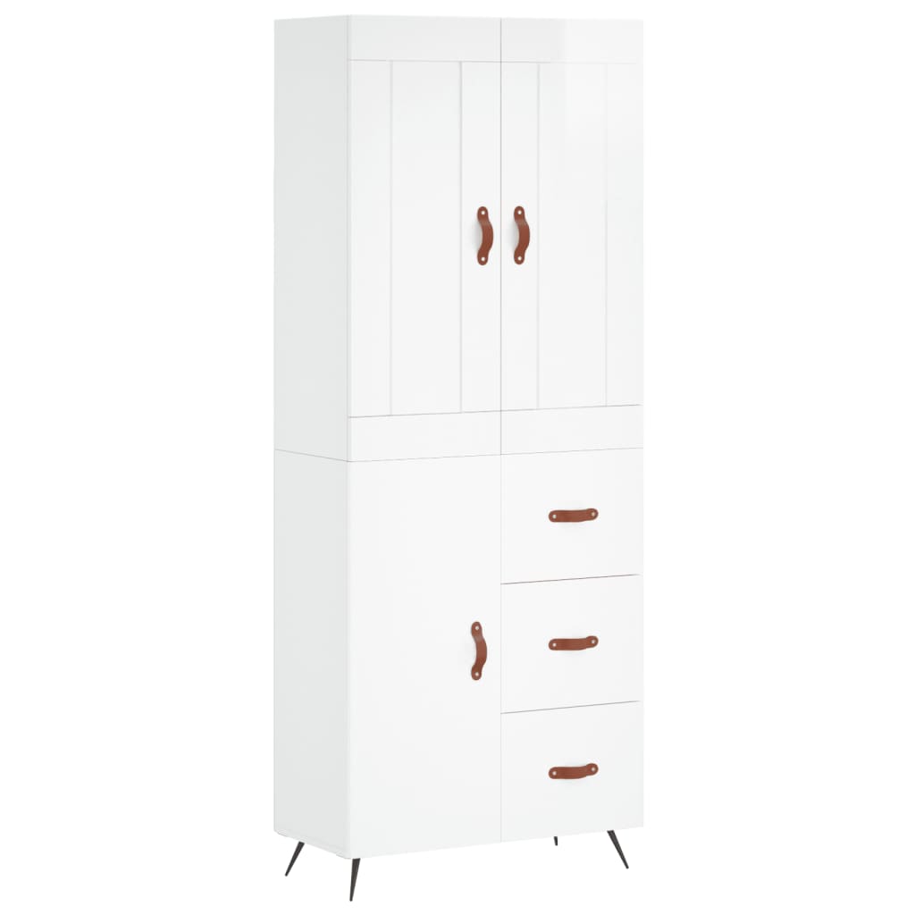 vidaXL Aparador alto madera contrachapada blanco brillo 69,5x34x180 cm