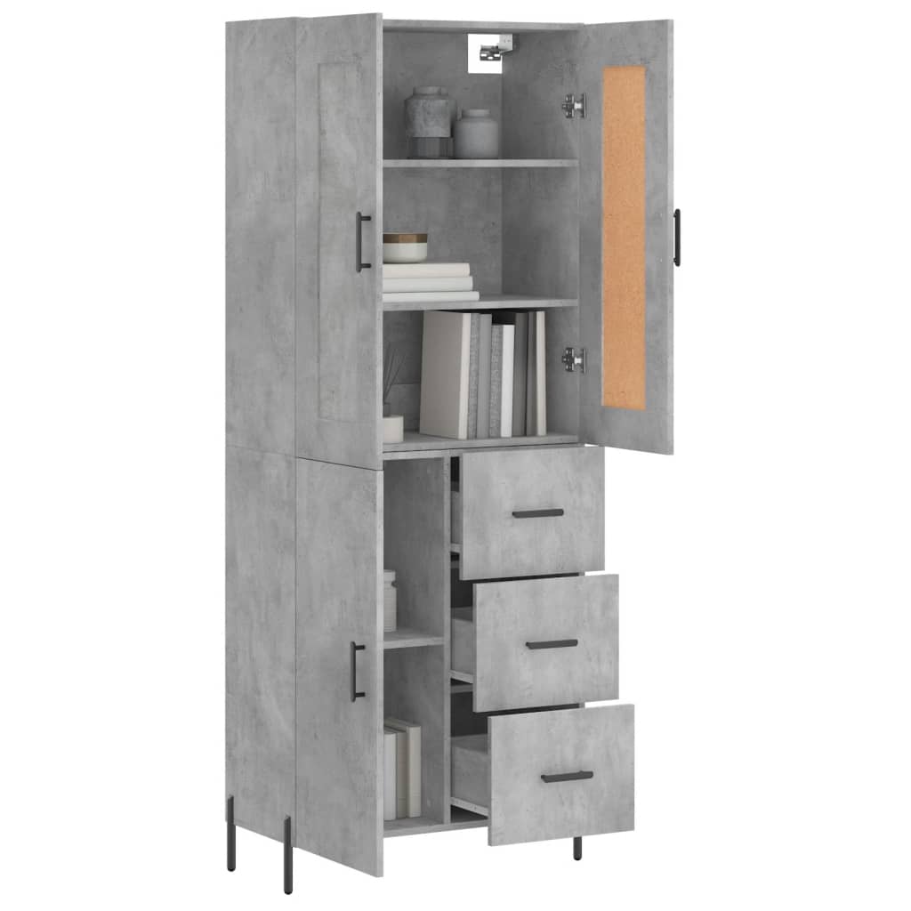 vidaXL Aparador alto madera contrachapada gris hormigón 69,5x34x180 cm