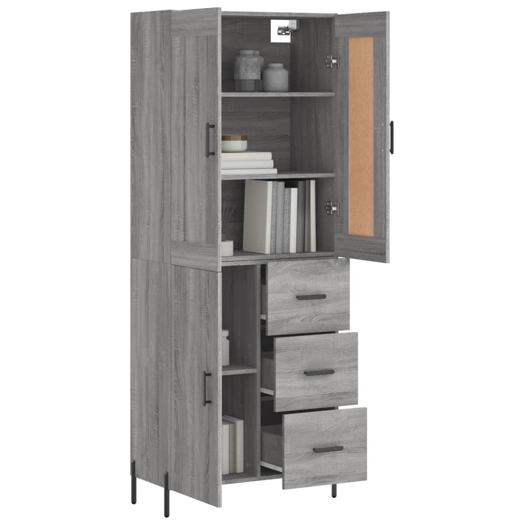 vidaXL Aparador alto madera contrachapada gris sonoma 69,5x34x180 cm