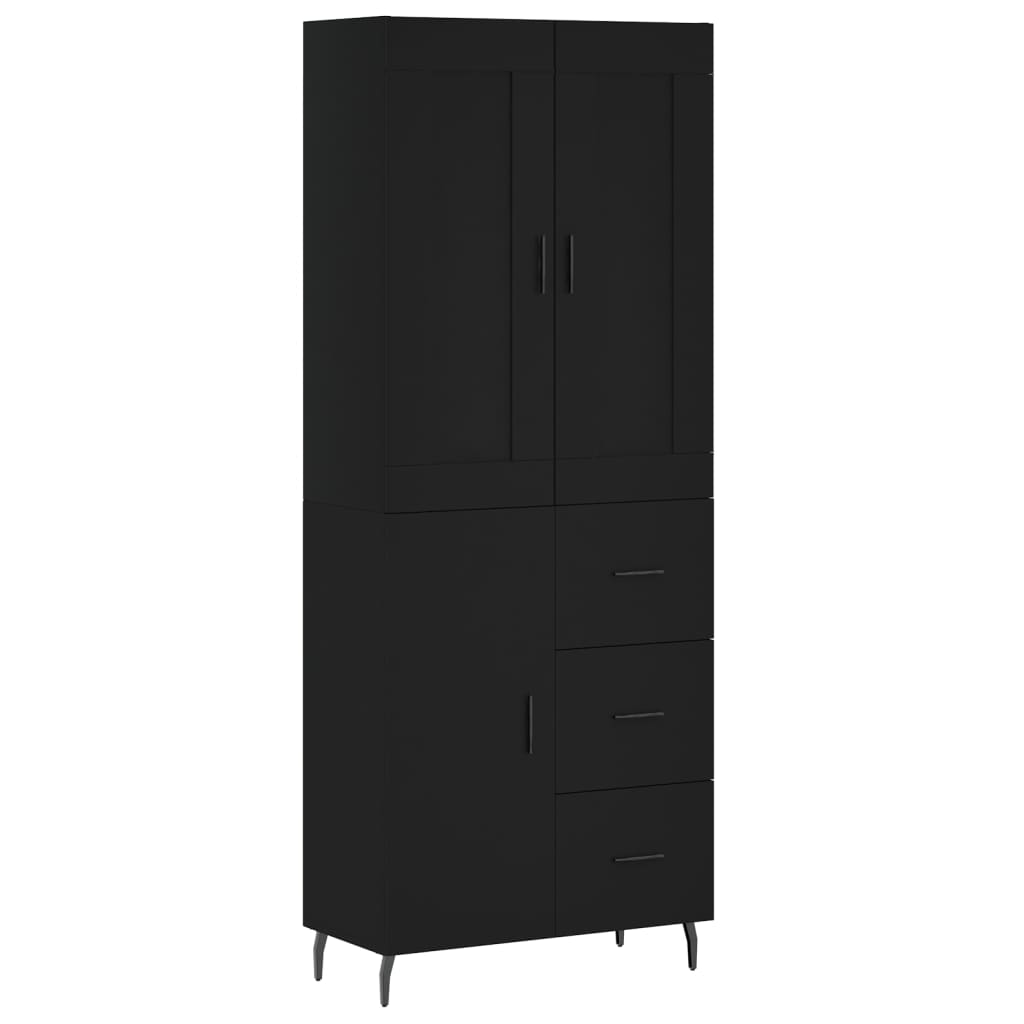 vidaXL Aparador alto madera contrachapada negro 69,5x34x180 cm