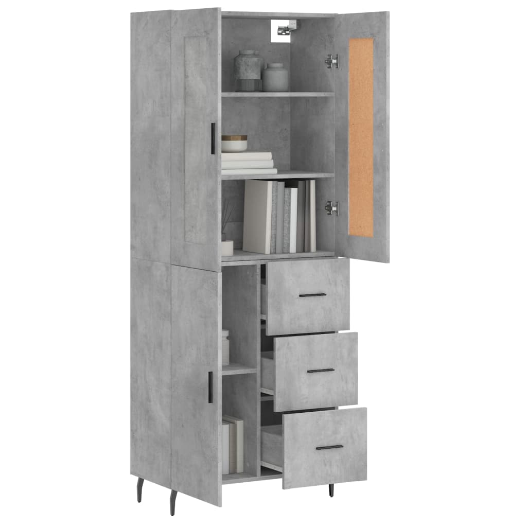 vidaXL Aparador alto madera contrachapada gris hormigón 69,5x34x180 cm