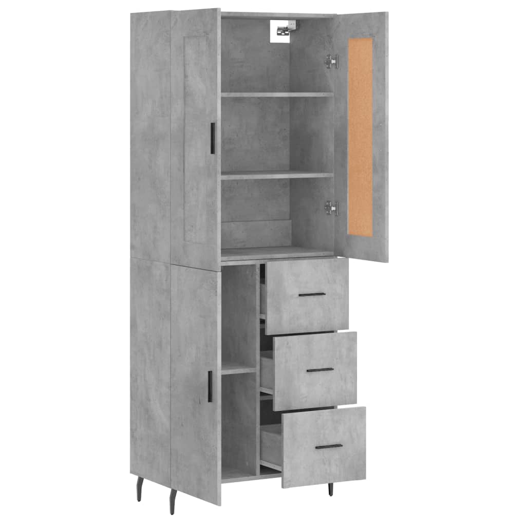 vidaXL Aparador alto madera contrachapada gris hormigón 69,5x34x180 cm