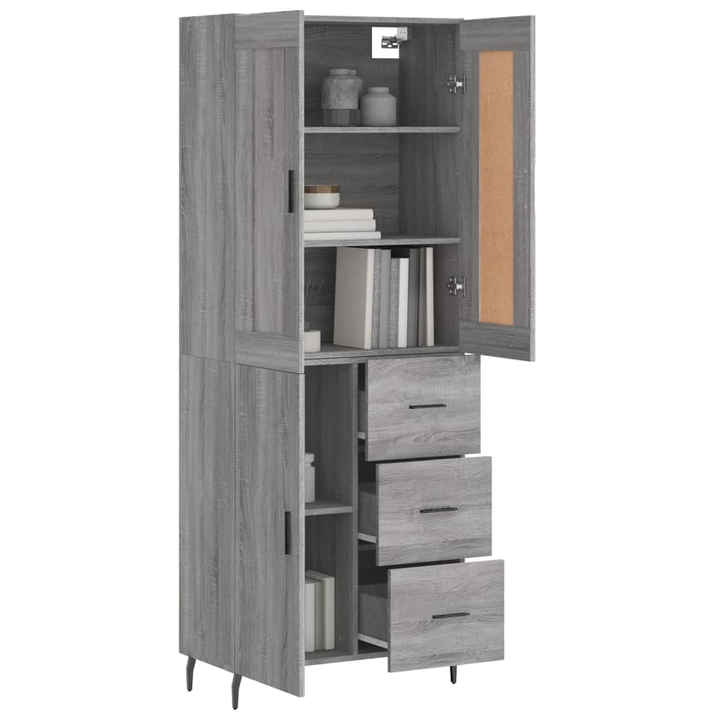 vidaXL Aparador alto madera contrachapada gris sonoma 69,5x34x180 cm