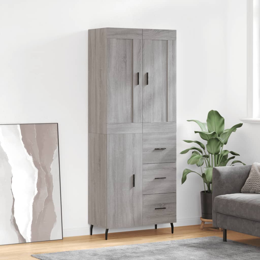 vidaXL Aparador alto madera contrachapada gris sonoma 69,5x34x180 cm