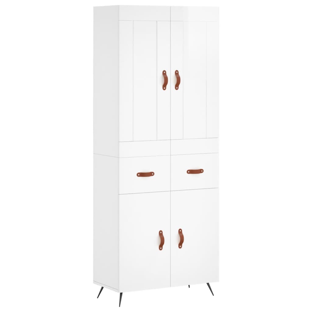 vidaXL Aparador alto madera contrachapada blanco brillo 69,5x34x180 cm