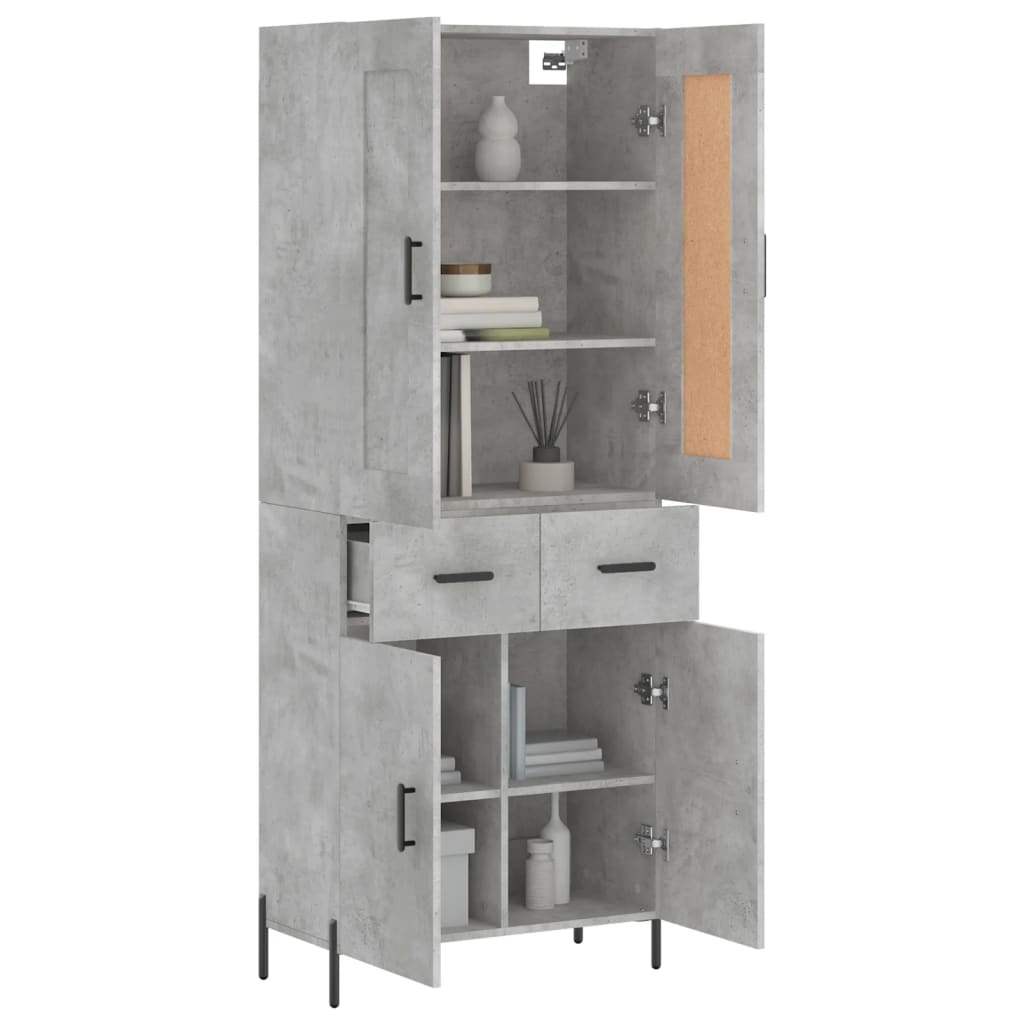 vidaXL Aparador alto madera contrachapada gris hormigón 69,5x34x180 cm