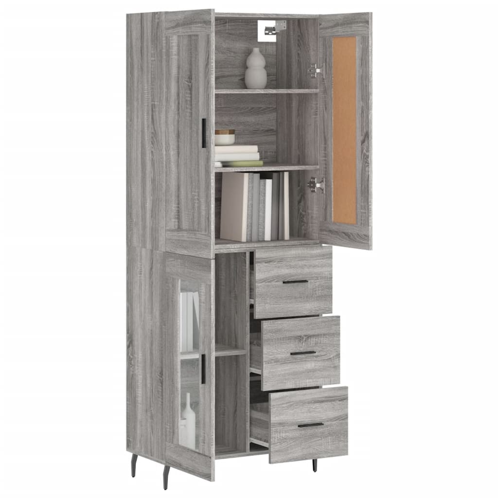 vidaXL Aparador alto madera contrachapada gris sonoma 69,5x34x180 cm