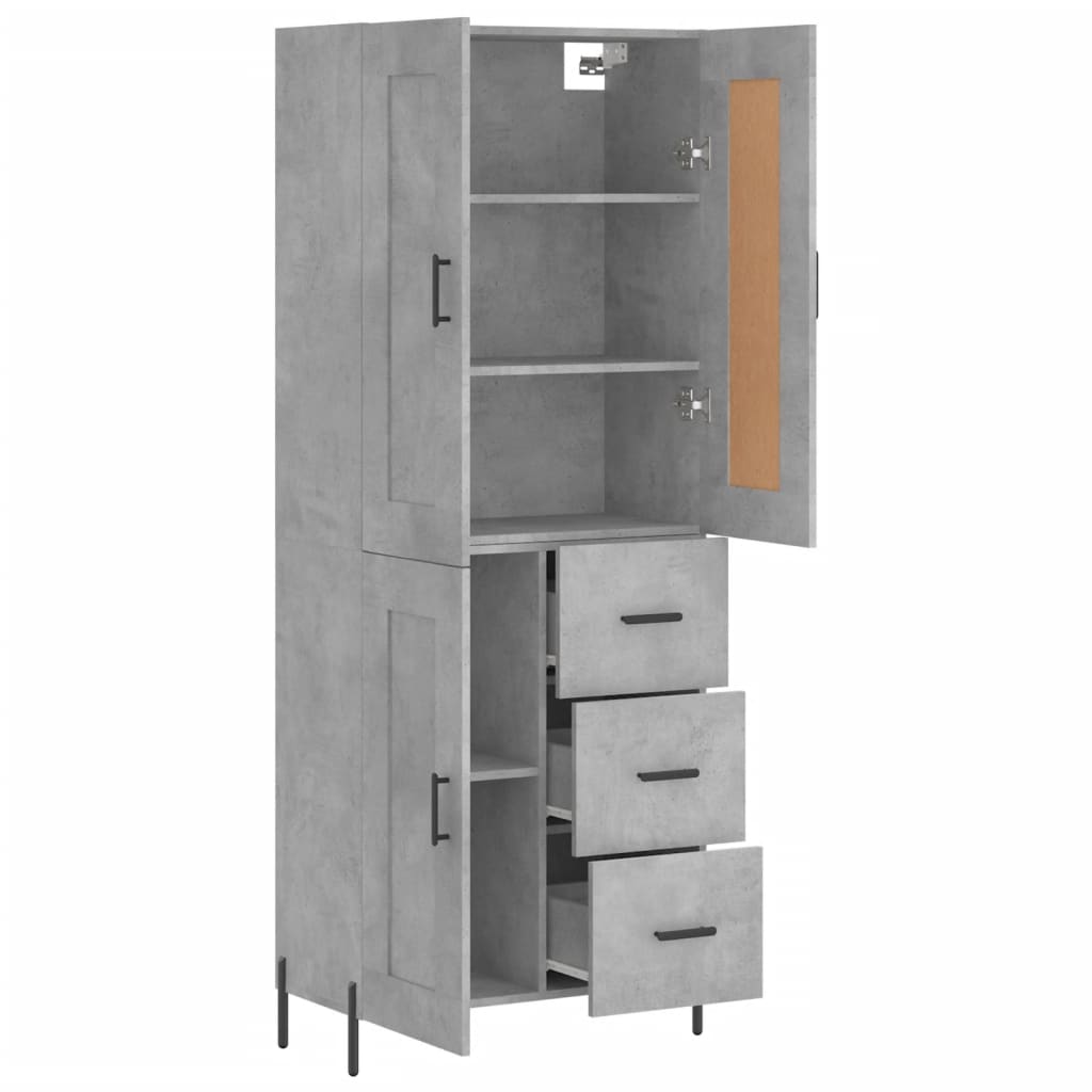 vidaXL Aparador alto madera contrachapada gris hormigón 69,5x34x180 cm