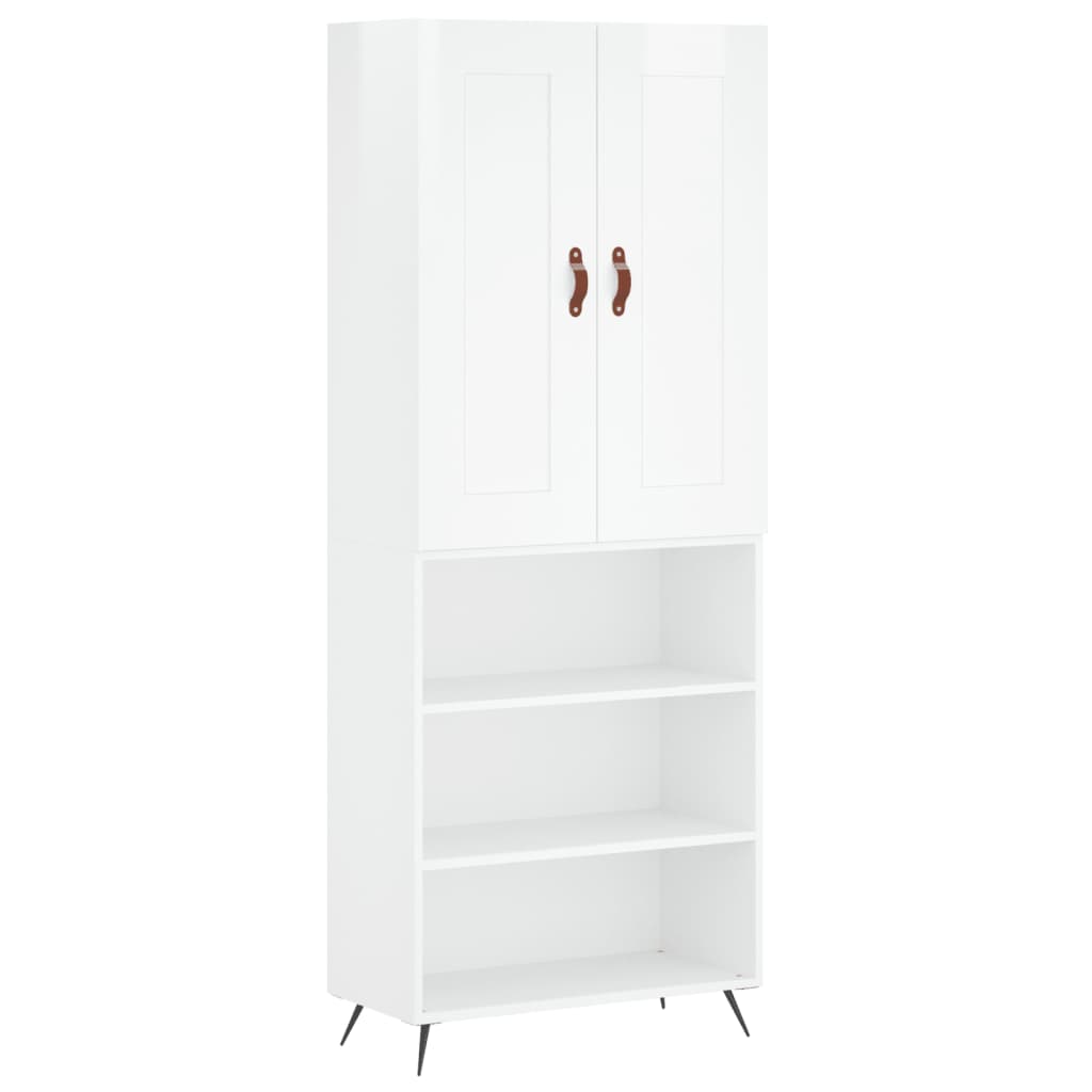 vidaXL Aparador alto madera contrachapada blanco brillo 69,5x34x180 cm